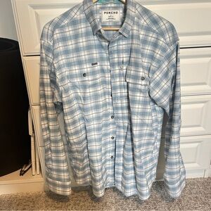 Poncho Blue Plaid Men's Casual Button Down Shirt
